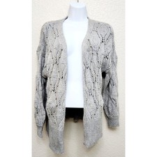 A New Day Gray Chunky Knit Silver Beads Open Front Cardigan Sweater XS