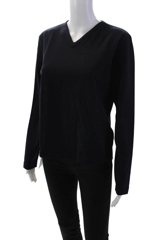 Top pulóver Isaac Mizrahi para mujer elástico cuello en V manga larga azul marino talla L Foto 2 de 4