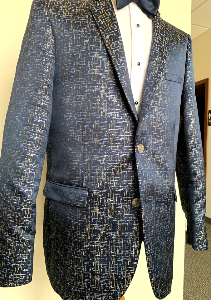 NAVY FORMAL JACKET WITH  METALLIC SILVER AND GOLD HIGHLIGHTS - 40R SLIM FIT - Image 3 of 4