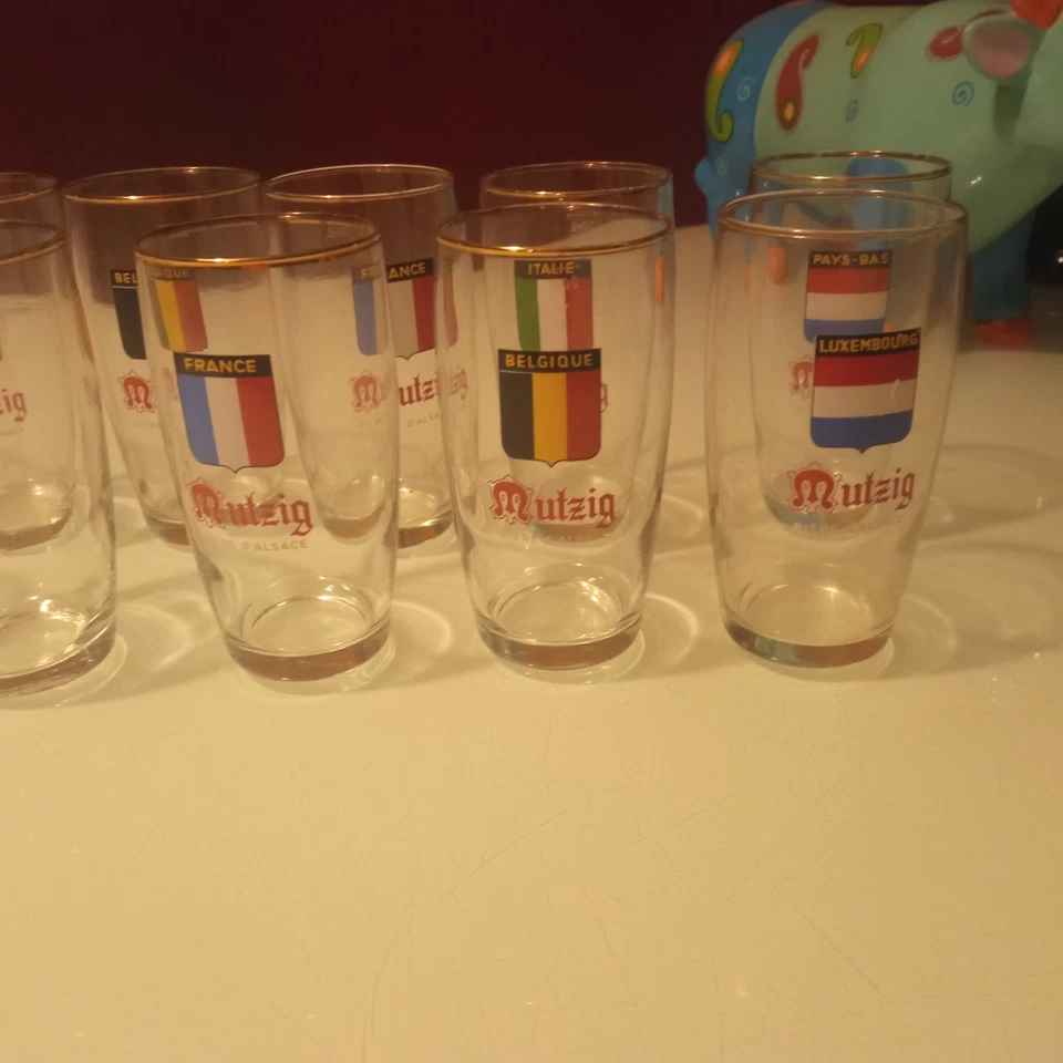 MUTZIG   Bière   12  verres   à   bière    20 cl    décor   DRAPEAUX     VINTAGE - Photo 3/4