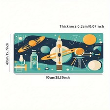 A Large Gaming Mouse Pad Featuring a Retro Illustration Style with Space Rocke