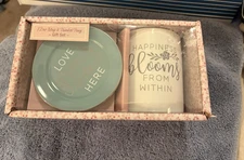 Happiness/ Love Coffee Cup Mug & trinket tray set Ceramic  12 oz NEW