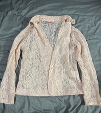Damen Bluse Gr. M Beige Spitze Langarm Kragen...
