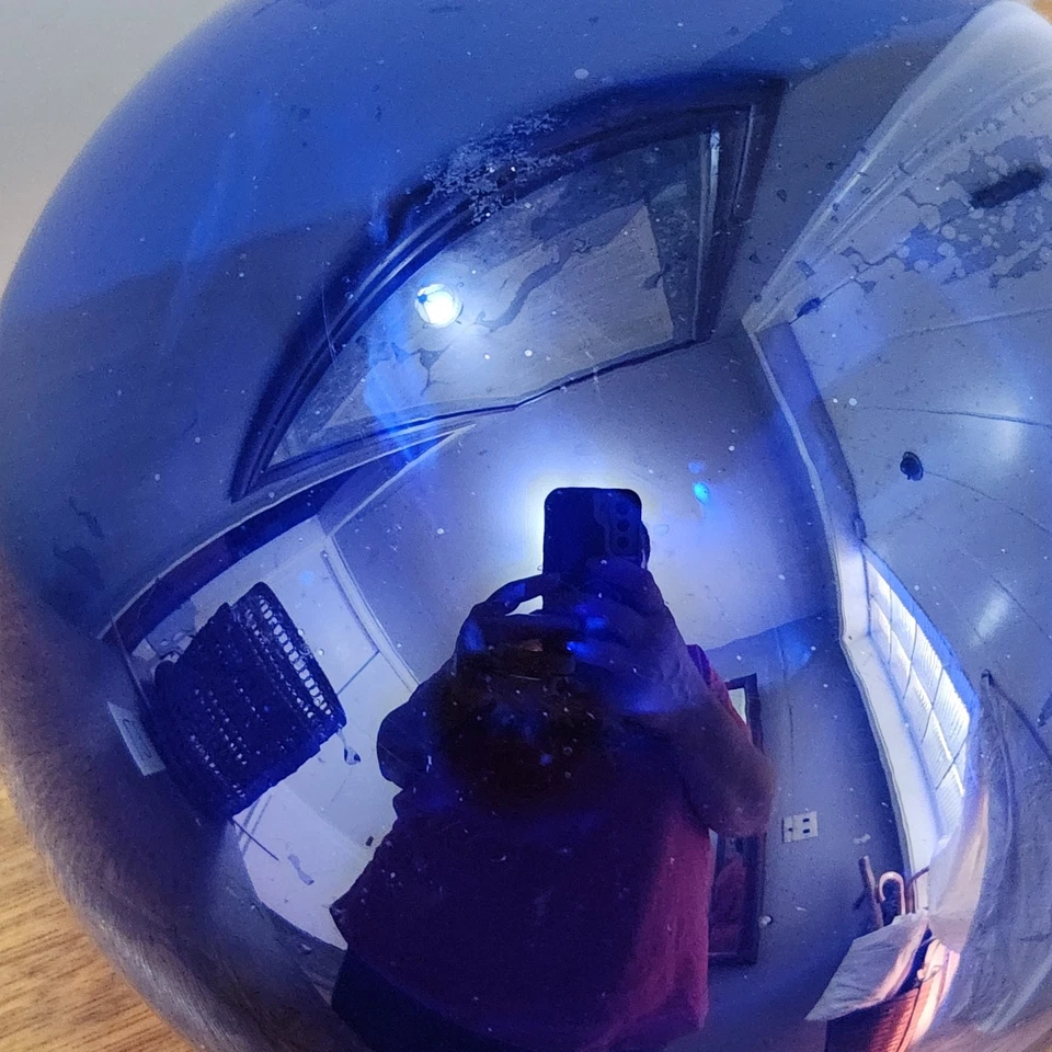 Vintage Cobalt Blue Hand-Blown Glass Fishing Float Orb Buoy Ball Globe 8" D - Image 2 of 4