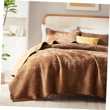 Luxury Velvet Quilt Set California King Size 106''x118'', Soft Striped