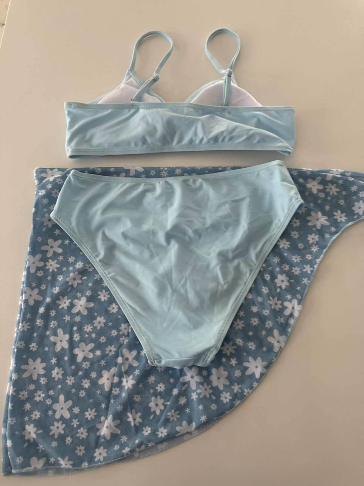 COZYEASE Girls' Ditsy Floral 3PC Beach Bikini Set Wireless Swimsuit & Skirt 14Y