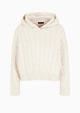 ARMANI EXCHANGE Women's Hooded Cable Stitch Wool Blend Sweater Ivory L