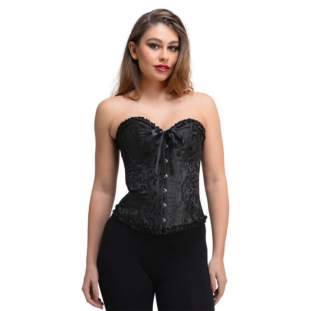Black Deluxe Satin Corset Burlesque Fancy Dress Costume Basque