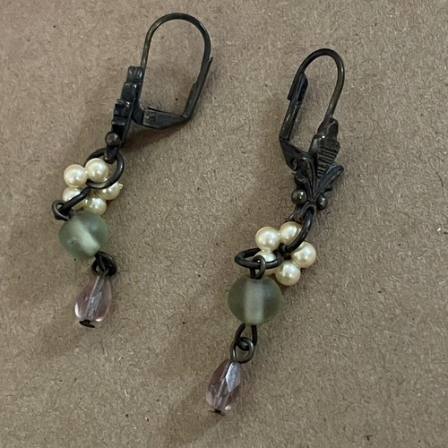Earrings, Dangle/Drop, Faux Pearl Beads, Vintage - Picture 8 of 8