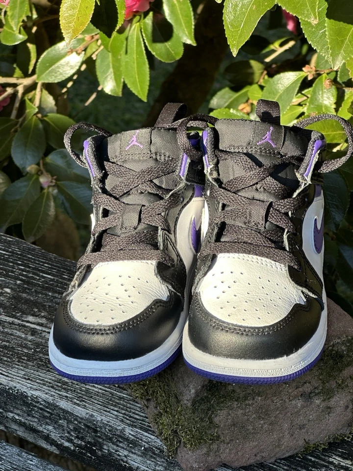Nike Air Jordan 1 средний TD ребенка ясельного возраста детей черный фиолетовый 640735-095 чистый размер 8C - Изображение 4 из 4