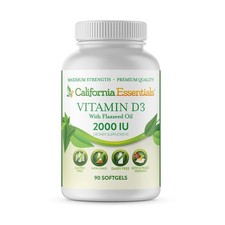 California Essentials Vitamin D3 2000 IU Softgels with Flaxseed Oil Supplement
