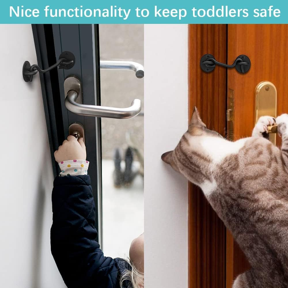 Barn Door Lock Gate Latch - 2 Pack 4 Inch Black Hook and Eye Latch Heavy Duty Sc