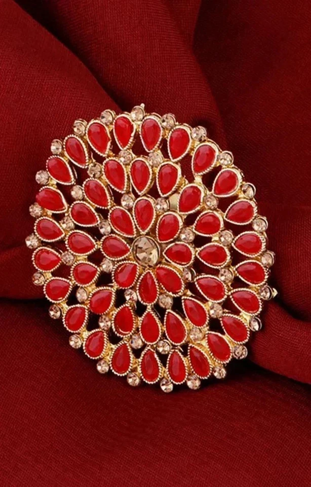 Anillo llamativo floral rojo para mujer - audaz ajustable tono dorado joyería de moda Foto 4 de 4