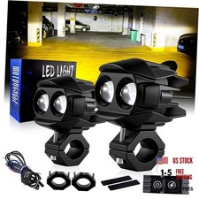 Motorcycle Fog Lights Auxiliary Spotlights White/Amber Driving LED Light Kit,