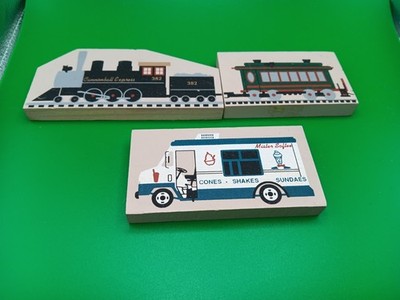 The Cat's Meow Cannonball Express, Caboose & Mr. Softee Wood Shelf Figurines