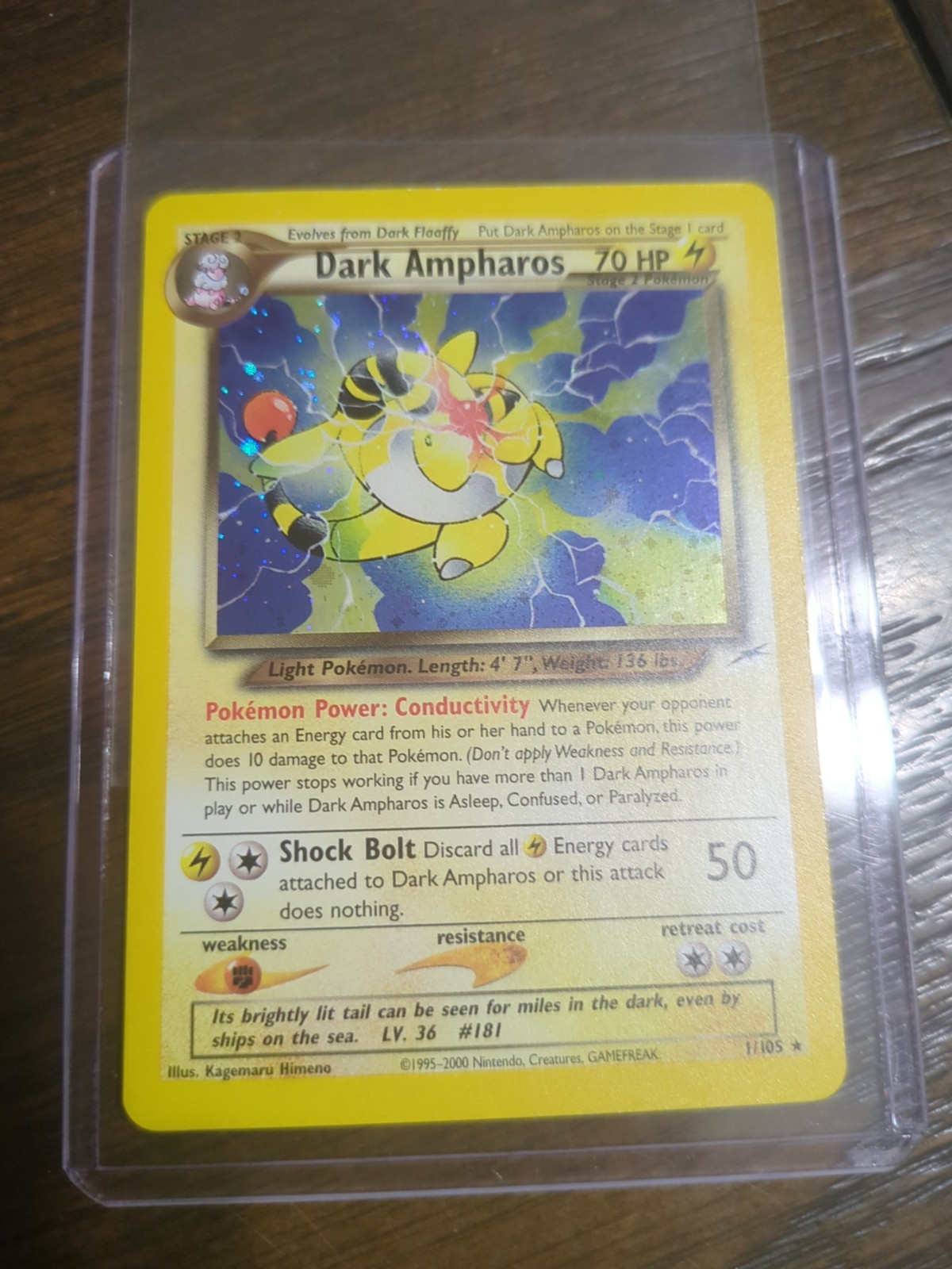 #2 Dark Ampharos 1/105 Neo Destiny 2000 Holo Rare WOTC Pokémon Card Near Mint