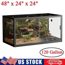 120 Gallon Large Reptile Enclosure Terrarium 48" x 24" x 24" Black Low Habitat