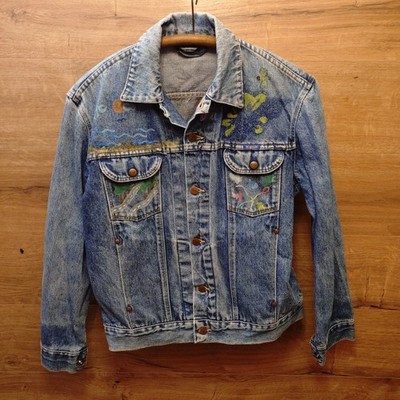 Vintage 80s Wrangler Hand Painted Denim Jacket | Acid Wash | Folk Art | Men's M