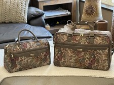 Vintage Jaguar Travel Luggage 20   15" Floral Tapestry Soft Shell Weekender Set