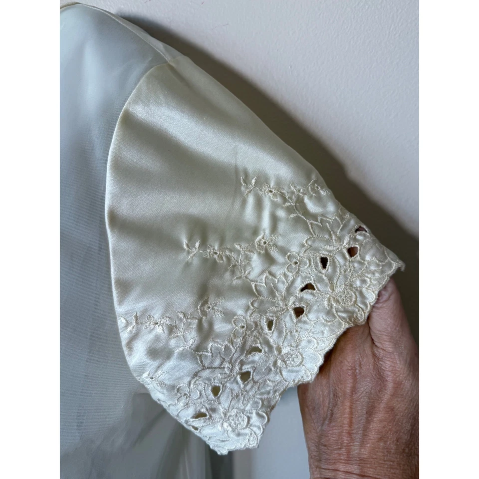 Maxi Largo L De Colección Años 50 Marfil Transparente Bata Peignoir Nylon Gasa Encaje Mangas Satinadas Foto 3 de 4