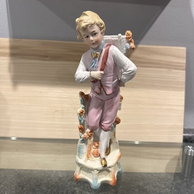 S DEP 12223 Antique Porcelain German Bisque Boy Figurine Figure With Basket