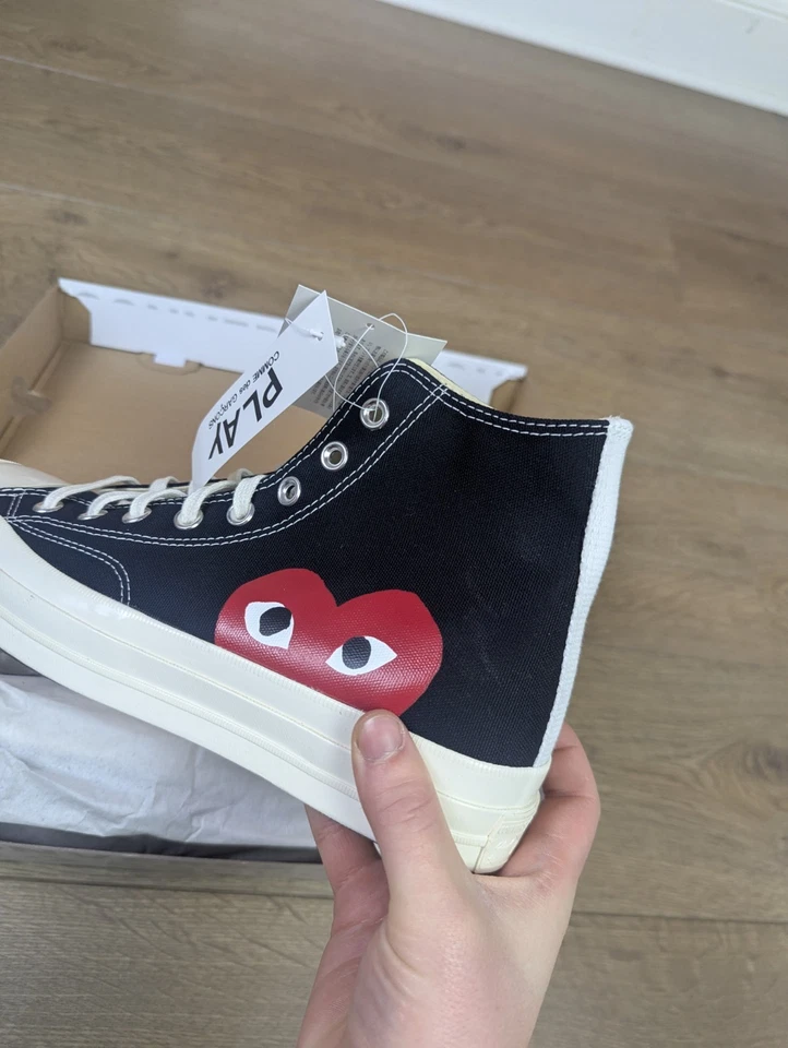 Comme Des Garcons Converse Uomo Taglia 8 Chuck Taylor Nero Bianco Nuove Con Scatola - Immagine 2 di 4