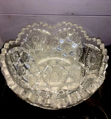 American Brilliant Cut Glass Multiple Hobstar Pattern Deep Cuts Heavy Blank