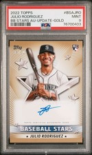 2022 TOPPS BB STARS AUTOS UPDATE-GOLD #BSAJRO JULIO RODRIGUEZ 34/50 PSA 9 AUTO
