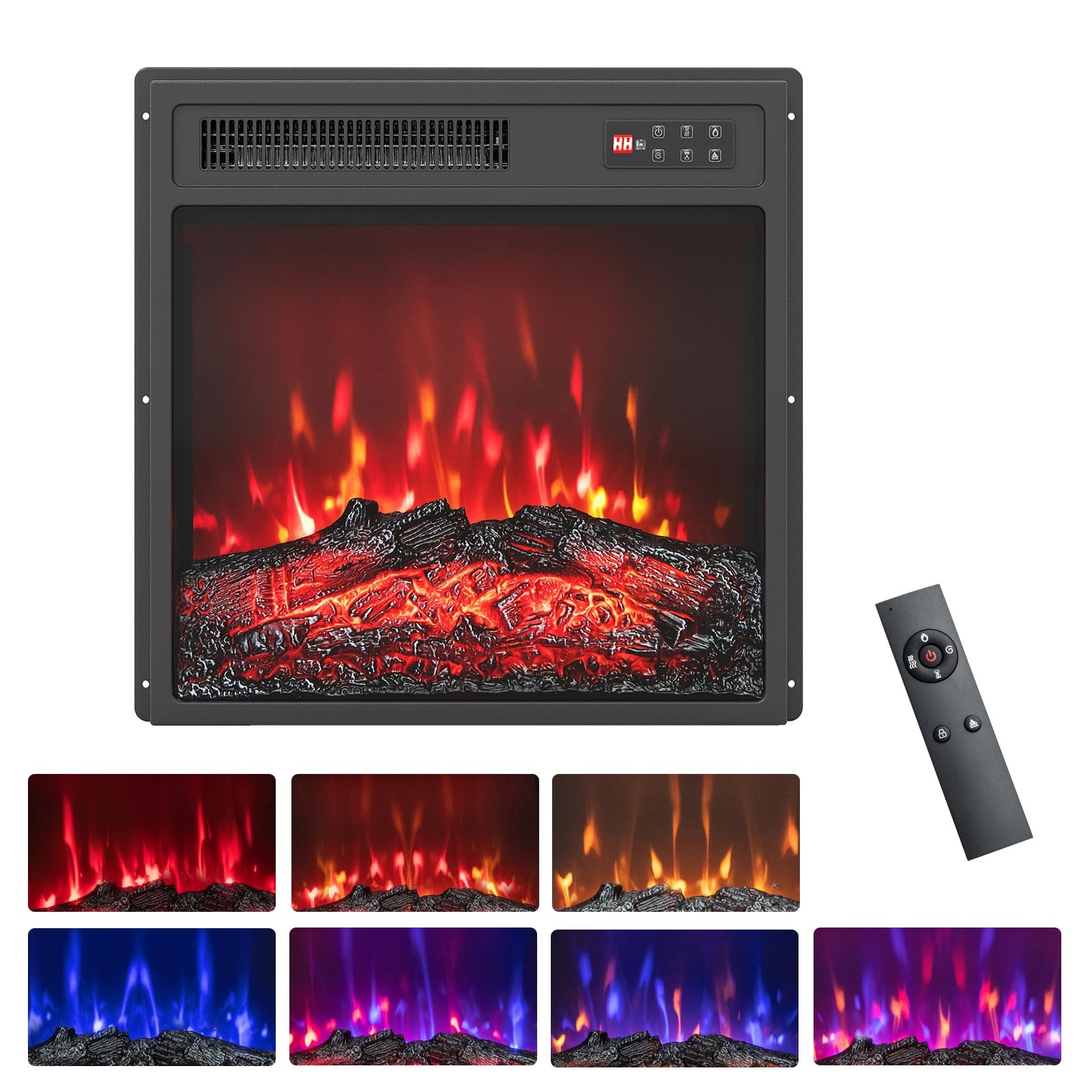 18" Electric Fireplace Insert Recessed Fireplace Heater w/ 7
