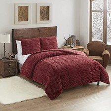 Queen Comforter Set 3 Piece Animal Faux Fur Ultra Soft Bedding King Burgundy