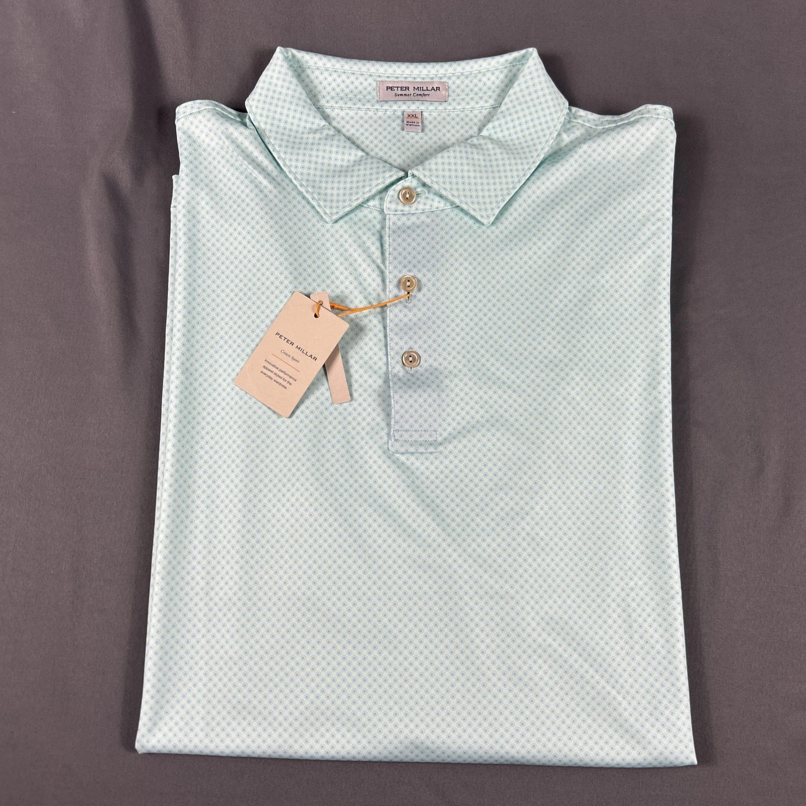 Peter Millar Golf Shirt Polo CS Summer Comfort Circle Print XXL Sea Glass $115