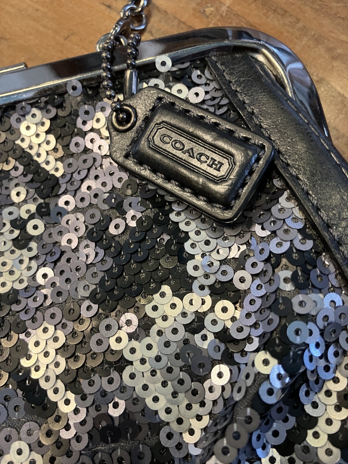 Coach Madison Sequined Python Framed Kisslock Clu… - image 3