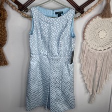 NEW Lauren Ralph Lauren Sleeveless Light Blue Silver Jacquard Dress 4
