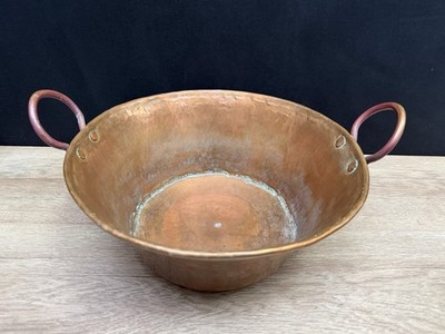 Antique Vintage Patina French Hammered Kettle Copper Jam Pot With Handles