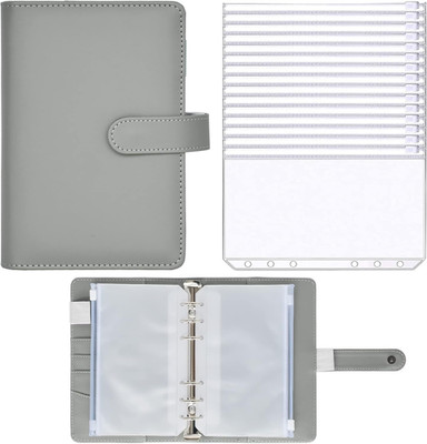 15 PCS A6 Binder Pockets with PU Leather Notebook Binder Cover Refillable 6 Roun