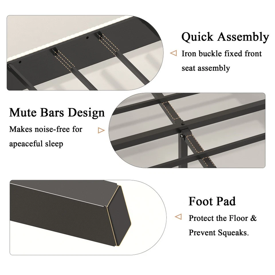 Full Size Platform Bed Metal Bed Frame W Charging Station - Image 4 of 4