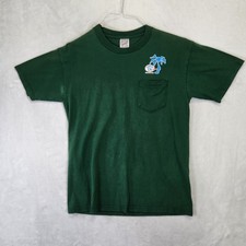 Vintage Jerzees Captain Ds Seafood Pocket T-Shirt Mens Medium Green Made in USA