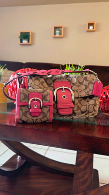 Coach Soho Y2K Brown and Pink Monogram Shoulder Bag with Matching Wallet