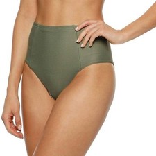 onia XS New Leah Ribbed High Waist Bikini Bottom Cut Leg Forest Green Textured