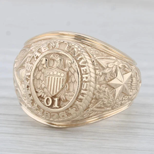 Hermoso anillo de boda para hombre enchapado en oro amarillo de 14 quilates plateado sin piedra de la Marina de los Estados Unidos Foto 2 de 3