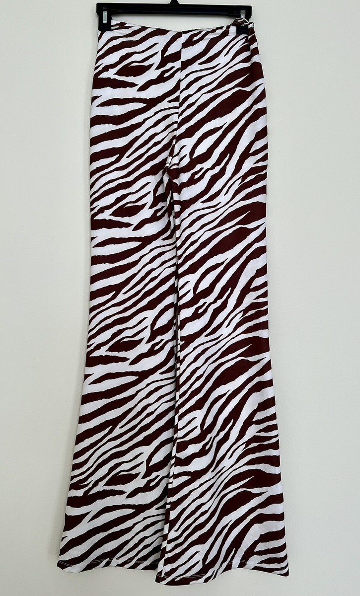 NWT Bershka wide leg zebra print pants with strap detail in brown Size  Small | eBay