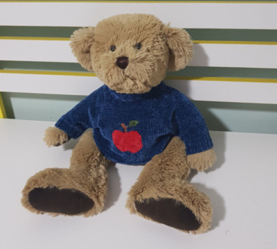 CITTA TEDDY BEAR WEARING BLUE JUMPER WITH AN APPLE! 38CM BEANS IN FEET