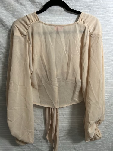 Blusa corta rosa lirio topo corbata frontal top manga globo camisa verano talla mediana - Imagen 7 de 7