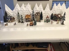 Christmas Village Display Platform Large  4 Feet 5 Pc Set W/matching Backdrop