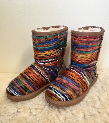 Lamo Juarez Kids Multicolored Short Boots SIZE 12 Pull On Faux Fur, Yarn