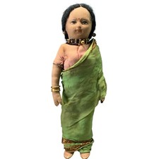 Handmade Vintage India Sardarni Bengali Female Cloth Jewelry Doll 10in