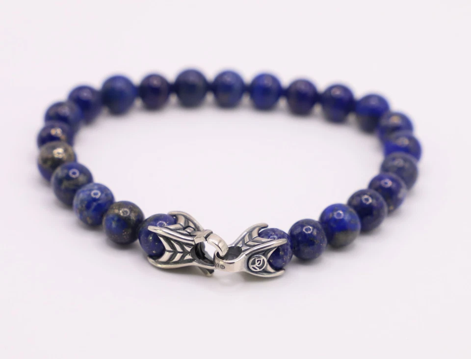 David Yurman 8mm Spiritual Beads Bracelet Sterling Silver & Lapis Lazuli 8.5" - Image 2 of 4