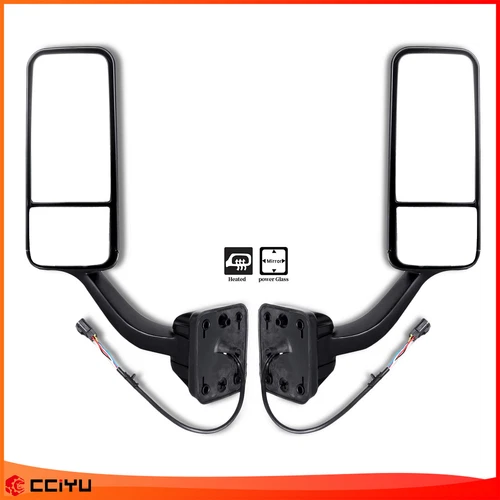 For 08-18 Freightliner Cascadia Truck Hood Mirrors Black Pair Side Power Heated
