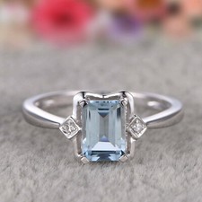 2Kt Aquamarin Diamant Smaragd Trauring Damen Ring Verlobungsring Weißgold-Finish