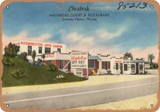 METAL SIGN - Florida Postcard - Chester's, Matanzas court & restaurant, Summer